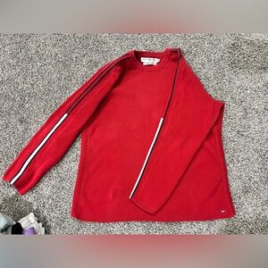 Tommy Hilfiger Red Sweater Top with Navy Accents 100% Cotton Vintage
